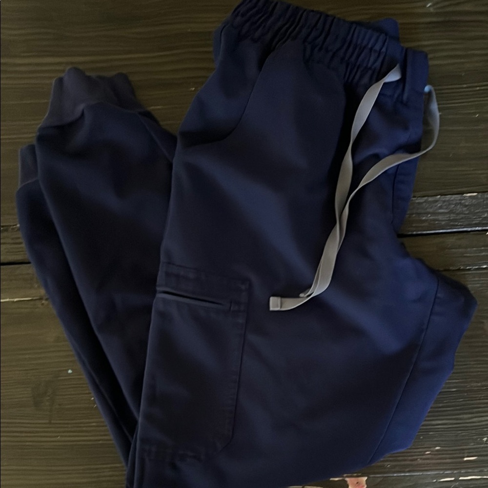 Figs Blue Joggers with Elastic Waistband and Tapered Ankles
